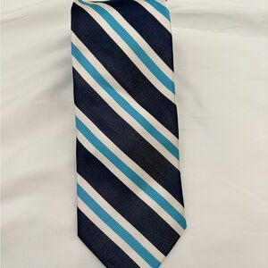 Elegant Striped Tie in Navy, White, and Light Blue